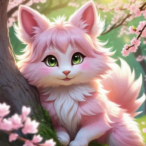 blossom kitten,korin,spring background,hanami,suri,sakura blossom,lumi,springtime background,yukai,pink cat,pink cherry blossom,japanese sakura background,flower cat,cute fox,cherry blossoms,furgal,cherry blossom,puxi,amaterasu,fluffier,Illustration,Realistic Fantasy,Realistic Fantasy 01