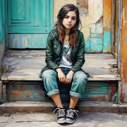 jahan,girl sitting,girl portrait,artist portrait,girl on the stairs,relaxed young girl,portrait of a girl,city ​​portrait,portrait background,photo session in torn clothes,young model istanbul,rone,girl in a long,young girl,hamulack,mosshart,young woman,beren,artistic portrait,portait,Illustration,Realistic Fantasy,Realistic Fantasy 23