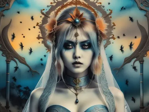 blue enchantress,demoness,priestess,fantasy art,sorceress,viveros,Illustration,Realistic Fantasy,Realistic Fantasy 46