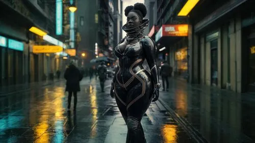 woman sculpture,neon body painting,bodypaint,catwoman,3d figure,woman walking,metropolis,bodypainting,cyberpunk,steel sculpture,artist's mannequin,girl walking away,futuristic,latex clothing,mannequin,metal figure,latex,venom,cinema 4d,pregnant statue