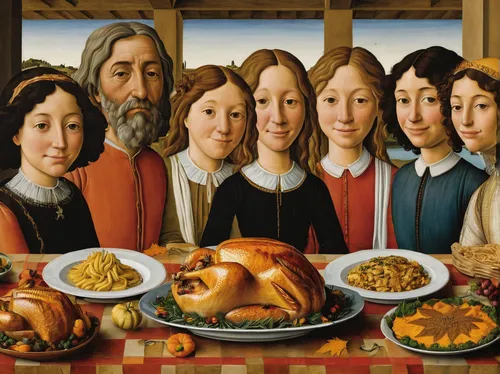 thanksgiving,last supper,thanksgiving dinner,thanksgiving background,happy thanksgiving,thanksgiving table,christ feast,holy supper,leittafel,all saints' day,cornucopia,thanksgiving border,tofurky,thanks giving,feast,the dining board,food table,diverse family,christmas dinner,botticelli,Art,Classical Oil Painting,Classical Oil Painting 43