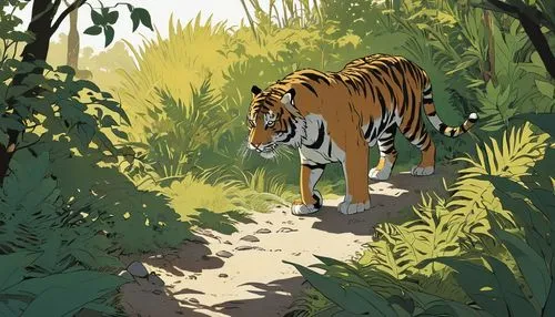 a tiger,sumatran tiger,tiger,bengal tiger,tigers,sumatran,asian tiger,tiger cub,jungle,bengal,young tiger,siberian tiger,chestnut tiger,forest animal,felidae,cub,stroll,forest walk,tiger head,digital illustration,Illustration,Children,Children 04