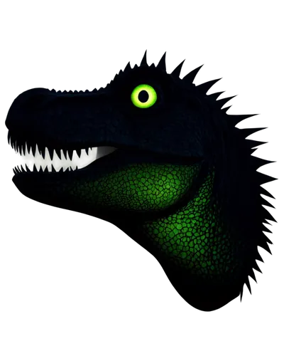 T-Rex head, black silhouette, sharp teeth, spiky scales, menacing eyes, green glow, dark background, high contrast, dramatic lighting, low angle shot, cinematic composition, bold outline.,hypsilophodo