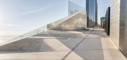 street view of large new york city building with people, trees, cars, sunny day,glass facade,glass wall,structural glass,glass facades,9 11 memorial,skyscapers,glass building,the observation deck,wate