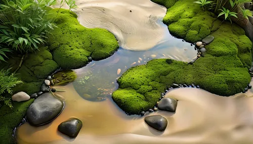 moss landscape,rockpool,underwater landscape,frog background,garden pond,water scape,Conceptual Art,Daily,Daily 32