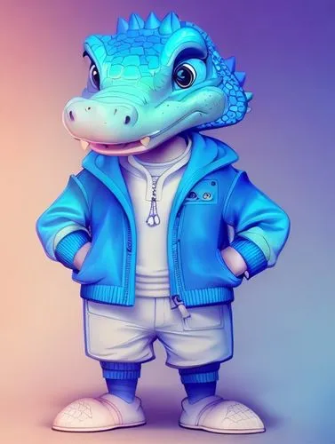 crocodile, shadows and highlights, digital paint, colorful, render,aligator,gator,fake gator,croc,stylish boy,smurf figure,alligator,little crocodile,3d model,little alligator,3d render,pubg mascot,sz