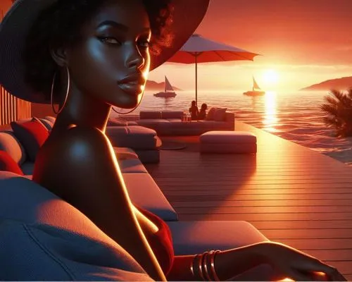 sunset glow,sun of jamaica,curacao,african woman,caribbean,ibiza,barbados,bali,sunsets,jamaica,the caribbean,cape verde island,cabana,antigua,martinique,seychelles,visual effect lighting,ebony,antilles,yellow sun hat