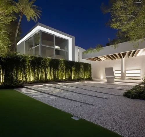 Diseño exterior de una casa moderna estilo minimalista combinando muros de color blanco con muros de tabique aparente, herrería de aluminio con cristal, fotografía hiperrealista, fotografía arquitectó