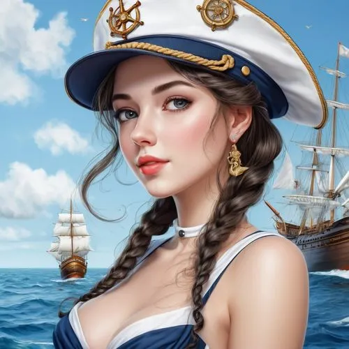 yachtswoman,the sea maid,azzurra,delta sailor,sailor,nautical star,seafaring,anastasiadis,ahoy,sea fantasy,esmeralda,seafarer,capitaine,amphitrite,girl on the boat,elizaveta,nautical,naval,at sea,donsky,Illustration,Realistic Fantasy,Realistic Fantasy 19