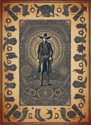 西部乡村牛仔复古元素矢量图,a graphic with the word cowboys and a man wearing a hat,vaquero,pardner,cowpoke,capossela,bandana background,rorschach,Illustration,Abstract Fantasy,Abstract Fantasy 16