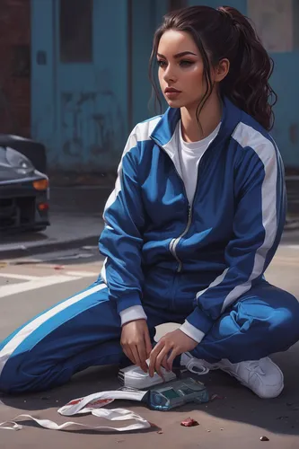 tracksuit,adidas,puma,digital painting,world digital painting,cg artwork,painting technique,girl sitting,blue painting,car mechanic,girl studying,painting,jumpsuit,mechanic,street artist,sci fiction illustration,girl and car,girl drawing,artist,sportswear,Conceptual Art,Fantasy,Fantasy 03