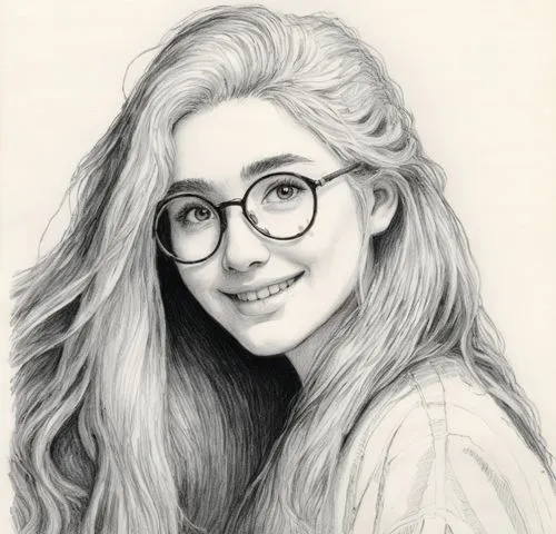 girl drawing,girl portrait,pencil drawing,with glasses,ann,pencil art,Illustration,Black and White,Black and White 13