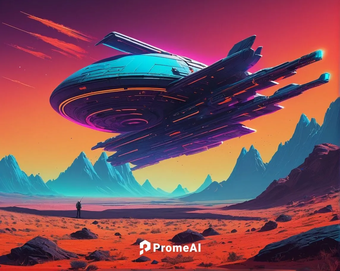 Una batalla aeroespacial. Los colores son anaranjados y azules. Estilo de dibujo Retro Sci-Fi. Estilo de dibujo Synthwave.,futuristic landscape,extrasolar,gas planet,valerian,scifi,alien planet,foreru