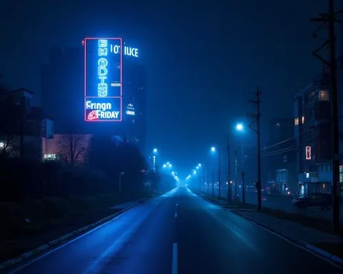 blue light,paju,blue rain,night highway,neon sign,polara