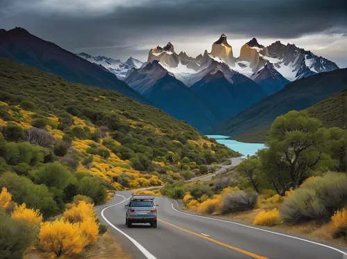 Imagine a Granada GL road trip across the breathtaking landscapes of Patagonia.,torres del paine national park,new zealand,patagonia,torres del paine,south island,carretera austral,newzealand nzd,mt c