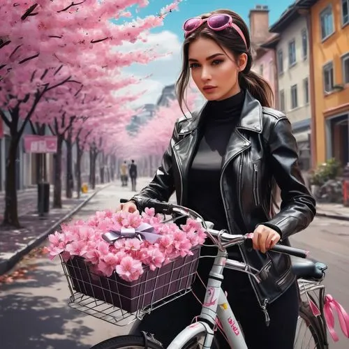 floral bike,woman bicycle,flower delivery,biker,japanese sakura background,biking,beautiful girl with flowers,bella rosa,bike ride,bicycle ride,cycling,artistic cycling,bike pop art,bicycle,spring background,bike,girl in flowers,cherry blossom,motorcyclist,world digital painting,Photography,Fashion Photography,Fashion Photography 07