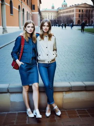 The two Manteuffel sisters.,two women posing together in a city street,olsens,two girls,estonians,smolny,scandinavians,muscovites,Photography,Documentary Photography,Documentary Photography 05