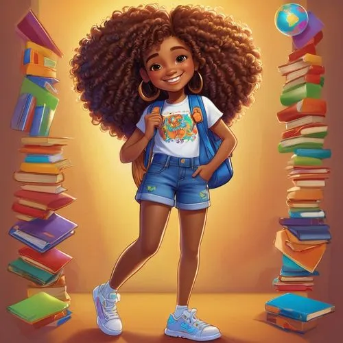 scholastic,bookworm,afro american girls,kids illustration,Girl power,Back to School,Illustration,Realistic Fantasy,Realistic Fantasy 45