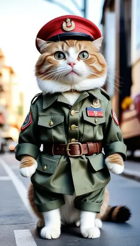 a cat dressed as a military man,colonel,generalissimo,brigadier,sgt,serviceman,general