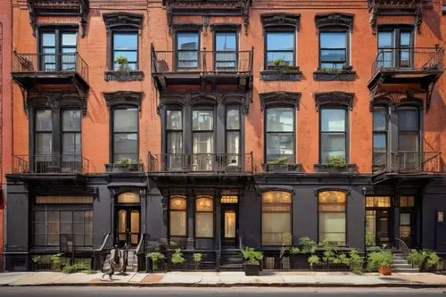 Old buildings, modern renovations, sleek facades, grand entrances, ornate details, vintage windows, rusted iron railings, refurbished brick walls, bold color schemes, avant-garde rooftops, urban citys