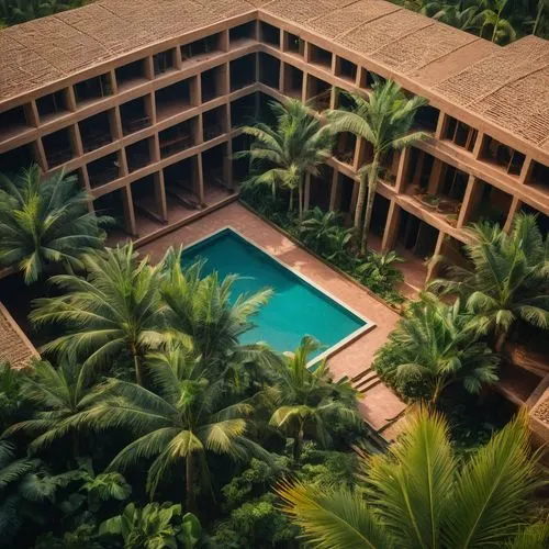 A two story tropical hotel. ,amanresorts,anantara,tropical house,auroville,oberoi,tilt shift,conakry,manipal,pan pacific hotel,vasai,kozhikode,benin,vignetting,holiday complex,las olas suites,lodha,ka