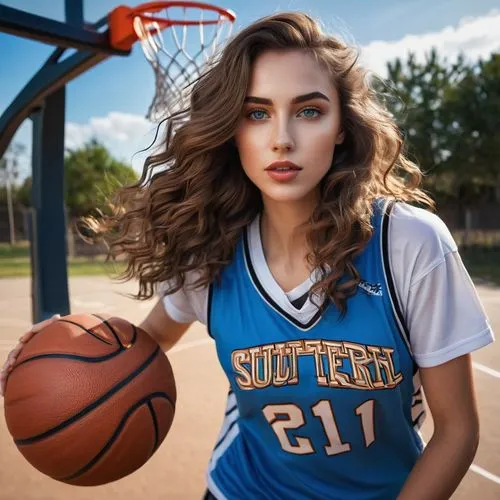 sports girl,basketball player,sports jersey,woman's basketball,sports uniform,basketball,outdoor basketball,sporty,nba,shooting sport,girls basketball,street sports,sports gear,sports,streetball,women's basketball,youth sports,basketball court,net sports,basketball hoop,Illustration,Realistic Fantasy,Realistic Fantasy 25