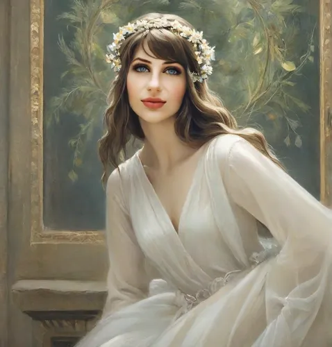 emile vernon,romantic portrait,bouguereau,art deco woman,fantasy portrait,cleopatra,white lady,portrait of a girl,mystical portrait of a girl,art nouveau,vintage female portrait,portrait of christi,art deco frame,girl in a wreath,art nouveau frame,vintage art,artemisia,beautiful woman,mucha,the angel with the veronica veil