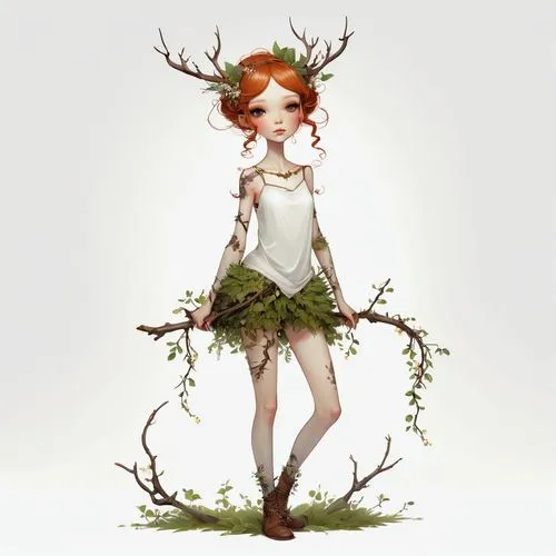 dryad,faun,forest clover,antler,deer illustration,faerie,antlers,fae,deer antlers,faery,fawns,young-deer,fawn,manchurian stag,wood elf,child fairy,elven flower,garden fairy,girl with tree,forage clover,Illustration,Abstract Fantasy,Abstract Fantasy 11