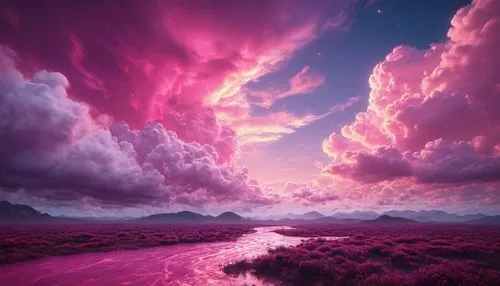 purple landscape,magenta,pink dawn,fantasy landscape,epic sky,purple and pink,argentina desert,deep pink,vast,vapor,pink-purple,sky,acid lake,alien world,virtual landscape,pink grass,intense colours,pink beach,dye,splendid colors,Photography,General,Fantasy