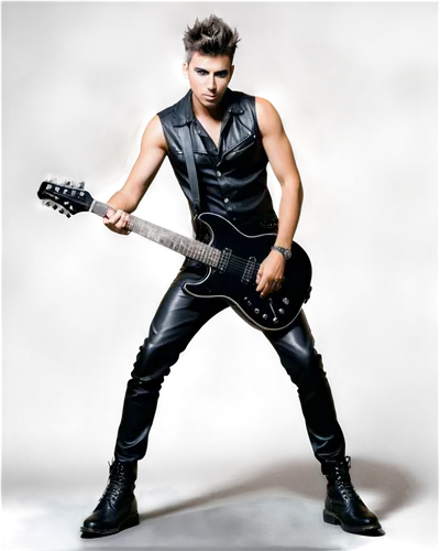 rocker,guitarist,rock,black leather,electric guitar,leather boots,bass guitar,leather,rock music,the guitar,guitor,daemon,lead guitarist,greek god,guitar player,guitar,music fantasy,god of thunder,rock concert,rock 'n' roll,Illustration,Black and White,Black and White 07