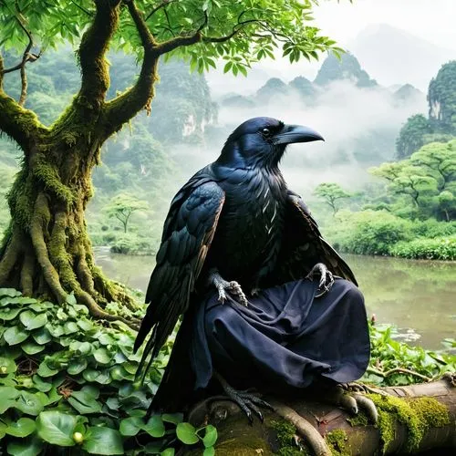 black macaws sari,corvidae,black crow,raven bird,king of the ravens,wudang,karasu,black raven,tengu,black vulture,raven sculpture,wuxia,crows bird,bird kingdom,3d crow,corvids,asian bird,oriental pied hornbill,nature bird,bird bird kingdom,Illustration,American Style,American Style 11