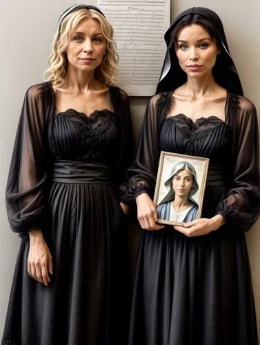 Double portrait of two European missionaries of Christ. With handwritten dedication in the margin: "Blessed are you, Mary!",nuns,celtic woman,olsens,foundresses,monjas,hutterites,madonnas,womenpriests