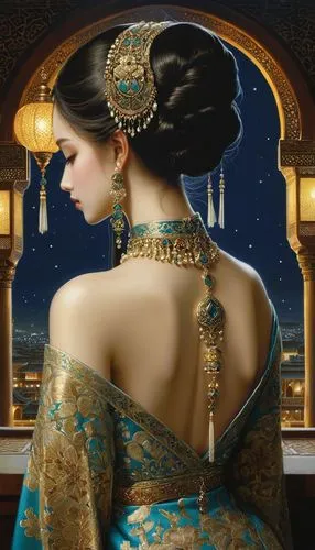 rem in arabian nights,orientalist,mastani,sheherazade,leighton,orientalism,Illustration,Realistic Fantasy,Realistic Fantasy 08