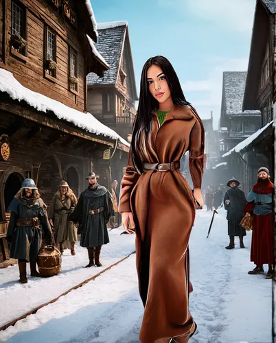 suit of the snow maiden,fantasy picture,the snow queen,korean village snow,mulan,winter background,mountain vesper,medieval street,winter village,winter dress,rosa khutor,pocahontas,fantasy art,quarte