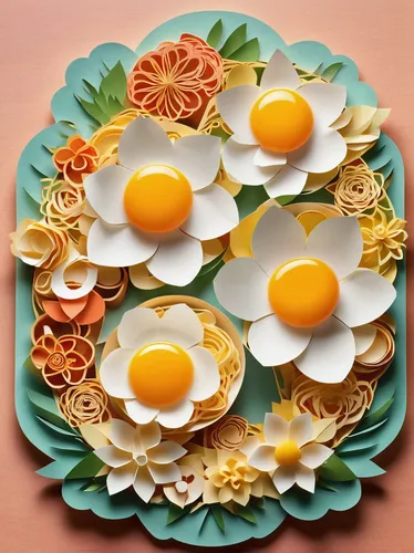 Create a recipe for a delicious breakfast dish using a dozen fresh eggs.,fried egg flower,egg dish,egg tray,yolk flower,egg sunny-side up,fried eggs,breakfast plate,danish breakfast plate,tableware,eg