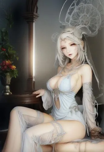 white rose snow queen,a200,priestess,pale,bridal veil,angel figure,female doll,white lady,mezzelune,ice queen,dress doll,angelica,winterblueher,artist doll,white rose,porcelain rose,faerie,bridal,incense,datura