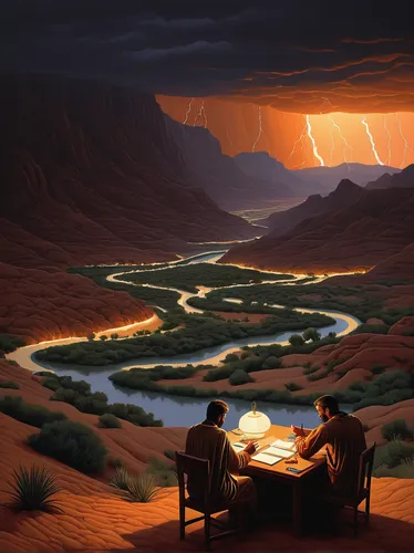 Write a suspenseful story set in a wadi during a thunderstorm.,romantic dinner,dinner for two,romantic scene,namib desert,romantic night,desert landscape,desert desert landscape,namib,namib rand,outdo