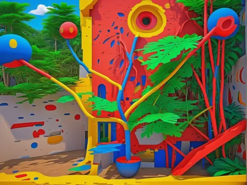 play tower,panoramical,children's playhouse,children's playground,tropical bird climber,cartoon forest,3d fantasy,children's room,diorama,plasticine,play yard,children's interior,kids room,playset,meticulous painting,bird kingdom,plastic arts,climbing garden,painting technique,children's background,Photography,General,Realistic