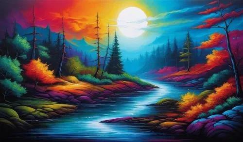 forest landscape,art painting,dreamscape,oil painting on canvas,rainbow bridge,colorful light,the mystical path,the way of nature,landscape background,nature landscape,dream art,fantasy art,forestland,forest of dreams,fantasy landscape,dreamscapes,fantasy picture,high landscape,landscape nature,pathway,Illustration,Realistic Fantasy,Realistic Fantasy 25