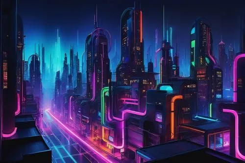 cybercity,cybertown,metropolis,fantasy city,colorful city,futuristic landscape,cyberia,cityscape,cyberpunk,cyberport,microdistrict,cyberworld,synth,cyberscene,futuristic,cities,tron,cityzen,city cities,hypermodern,Illustration,Retro,Retro 05