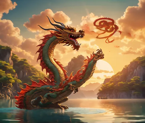 chinese dragon,dragon li,dragon boat,golden dragon,painted dragon,chinese water dragon,dragon,dragon of earth,dragon bridge,wyrm,fantasy picture,dragon fire,dragon design,green dragon,dragons,barongsai,fire breathing dragon,dragonboat,fantasy art,chinese background,Photography,General,Cinematic