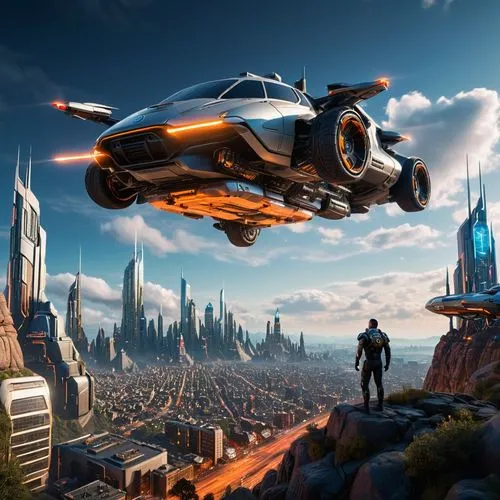 skycar,skycycle,sci fiction illustration,futuristic landscape,kryptarum-the bumble bee,skyvan,Photography,General,Sci-Fi