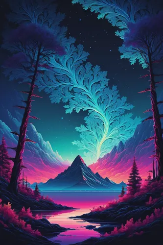 fantasy landscape,purple landscape,unicorn background,aurora borealis,landscape background,mountain sunrise,dusk background,aurora colors,mountains,dusk,aurora,auroras,nothern lights,fantasy picture,mountain landscape,mushroom landscape,northern lights,magic tree,nature landscape,mountain,Conceptual Art,Fantasy,Fantasy 32