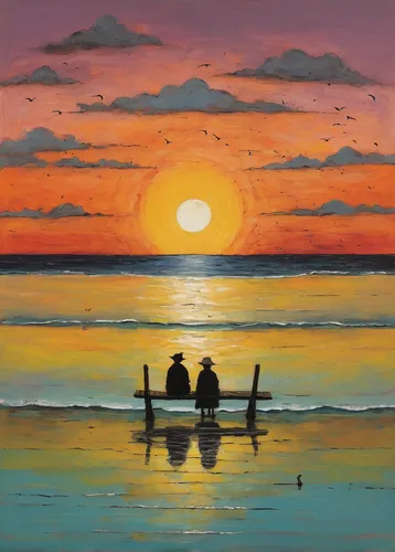 fishermen,loving couple sunrise,sunset beach,oil painting,oil painting on canvas,beach landscape,sunrise beach,sunset,coast sunset,fishing float,sun and sea,fisherman,art painting,oil on canvas,people fishing,romantic scene,painting technique,seascape,sea landscape,el mar,Art,Artistic Painting,Artistic Painting 49