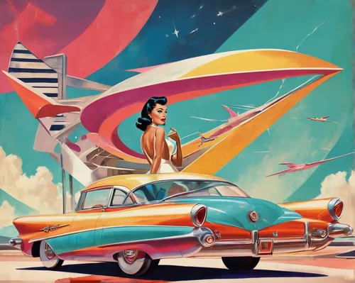 edsel,retro diner,edsel bermuda,edsel citation,ford starliner,atomic age,nash metropolitan,buick super,mercury,50's style,retro car,ford galaxie,retro automobile,tail fins,hudson hornet,fifties,edsel ranger,buick electra,retro woman,retro vehicle,Illustration,Retro,Retro 12