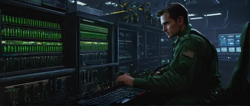 flight engineer,operator,switchboard operator,patrol,contamination,call sign,dispatcher,engineer,man with a computer,technician,drone operator,computer cluster,the server room,computer room,reinforcement,night administrator,control center,computer game,control desk,cyber,Illustration,Retro,Retro 16