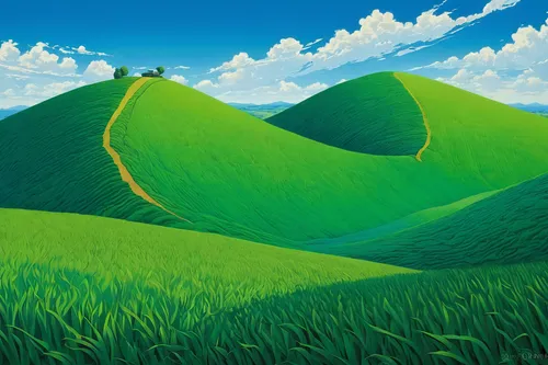 green landscape,rolling hills,mountain slope,green fields,hills,mountainous landscape,mountain landscape,hokkaido,grasslands,mountain pasture,green valley,green meadow,the hills,hillside,grassland,rice mountain,rural landscape,ricefield,mountain scene,high landscape,Illustration,Realistic Fantasy,Realistic Fantasy 12