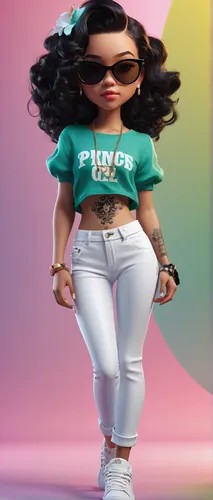 Imagen AI art el nombre Grabado Yadira Girl hermoso pantalón blanco con detalles y top del mismo tono en elegante texto ""PRINCESS"", fuente 3D en negro Chibi hermosa chica curvilínea con cabello negr