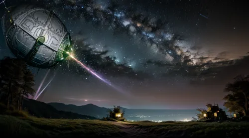 fantasy picture,space art,extraterrestrial life,stargate,digital compositing,lost in space,astronomy,alien planet,photo manipulation,interstellar bow wave,alien world,radio telescope,pioneer 10,planet alien sky,photomanipulation,futuristic landscape,fantasy landscape,orbiting,sci fiction illustration,galaxy collision