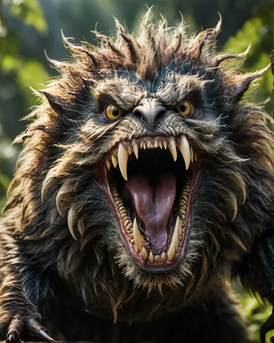 hairy monster with long teeth and claws.,snarling,forest king lion,new world porcupine,werewolf,roar,to roar,roaring,porcupine,wicket,pallas cat,marmoset,critter,lion - feline,puli,werewolves,affenpin